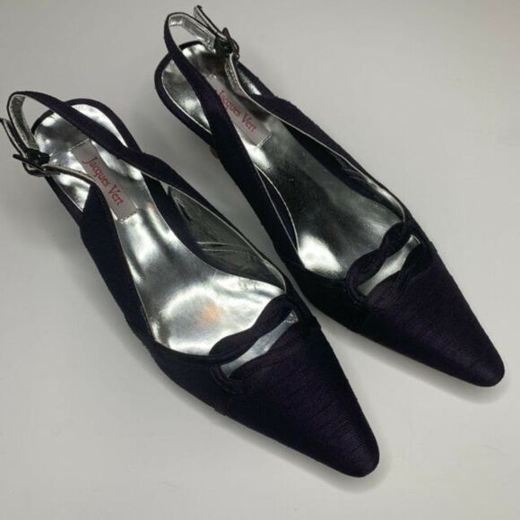 Jacques Vert Dark Purple Pointed Toe Slingback Kitten Heels Shoes - Picture 2 of 10